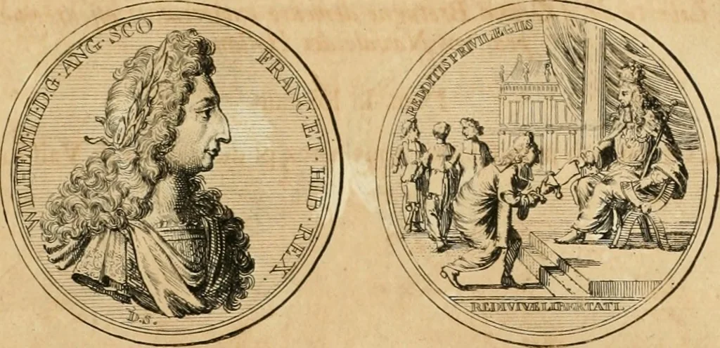 An illustration from Histoire de Guillaume III., roy d'Angleterre, d'Ecosse, de France, et d'Irlande, prince d'Orange, &c.; contenant ses actions les plus memorables, depuis sa naissance jusques à son elevation sur le trône, & ce qui s'est passé dupuis jusques à l'entiere reduction du royaume d'Irlande, 1692, leaf 116