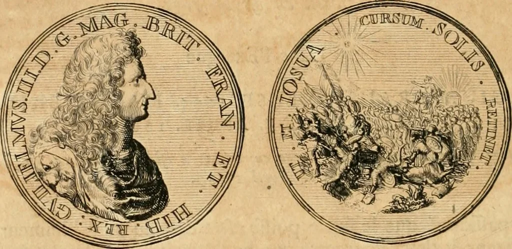 An illustration from Histoire de Guillaume III., roy d'Angleterre, d'Ecosse, de France, et d'Irlande, prince d'Orange, &c.; contenant ses actions les plus memorables, depuis sa naissance jusques à son elevation sur le trône, & ce qui s'est passé dupuis jusques à l'entiere reduction du royaume d'Irlande, 1692, leaf 123