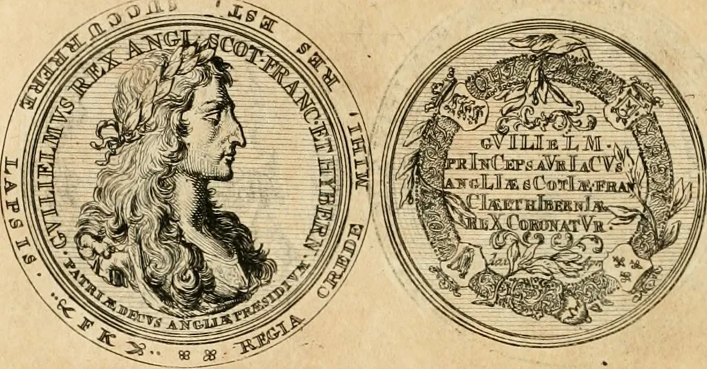 An illustration from Histoire de Guillaume III., roy d'Angleterre, d'Ecosse, de France, et d'Irlande, prince d'Orange, &c.; contenant ses actions les plus memorables, depuis sa naissance jusques à son elevation sur le trône, & ce qui s'est passé dupuis jusques à l'entiere reduction du royaume d'Irlande, 1692, leaf 127