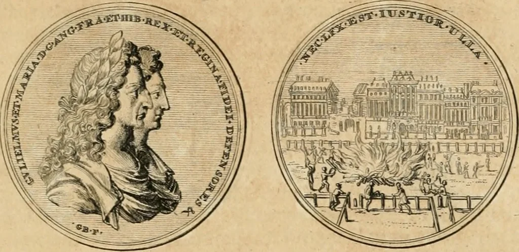 An illustration from Histoire de Guillaume III., roy d'Angleterre, d'Ecosse, de France, et d'Irlande, prince d'Orange, &c.; contenant ses actions les plus memorables, depuis sa naissance jusques à son elevation sur le trône, & ce qui s'est passé dupuis jusques à l'entiere reduction du royaume d'Irlande, 1692, leaf 130