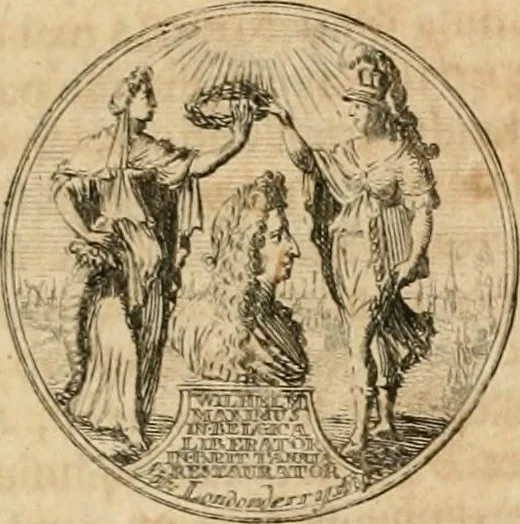 An illustration from Histoire de Guillaume III., roy d'Angleterre, d'Ecosse, de France, et d'Irlande, prince d'Orange, &c.; contenant ses actions les plus memorables, depuis sa naissance jusques à son elevation sur le trône, & ce qui s'est passé dupuis jusques à l'entiere reduction du royaume d'Irlande, 1692, leaf 136
