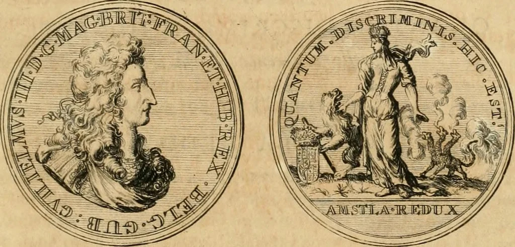 An illustration from Histoire de Guillaume III., roy d'Angleterre, d'Ecosse, de France, et d'Irlande, prince d'Orange, &c.; contenant ses actions les plus memorables, depuis sa naissance jusques à son elevation sur le trône, & ce qui s'est passé dupuis jusques à l'entiere reduction du royaume d'Irlande, 1692, leaf 138