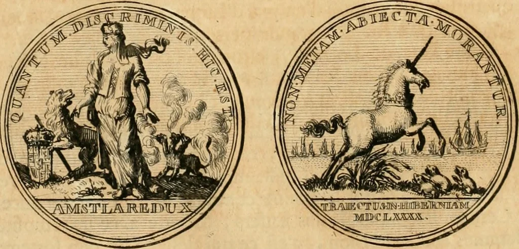 An illustration from Histoire de Guillaume III., roy d'Angleterre, d'Ecosse, de France, et d'Irlande, prince d'Orange, &c.; contenant ses actions les plus memorables, depuis sa naissance jusques à son elevation sur le trône, & ce qui s'est passé dupuis jusques à l'entiere reduction du royaume d'Irlande, 1692, leaf 139