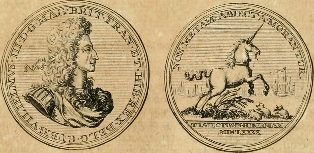 An illustration from Histoire de Guillaume III., roy d'Angleterre, d'Ecosse, de France, et d'Irlande, prince d'Orange, &c.; contenant ses actions les plus memorables, depuis sa naissance jusques à son elevation sur le trône, & ce qui s'est passé dupuis jusques à l'entiere reduction du royaume d'Irlande, 1692, leaf 146