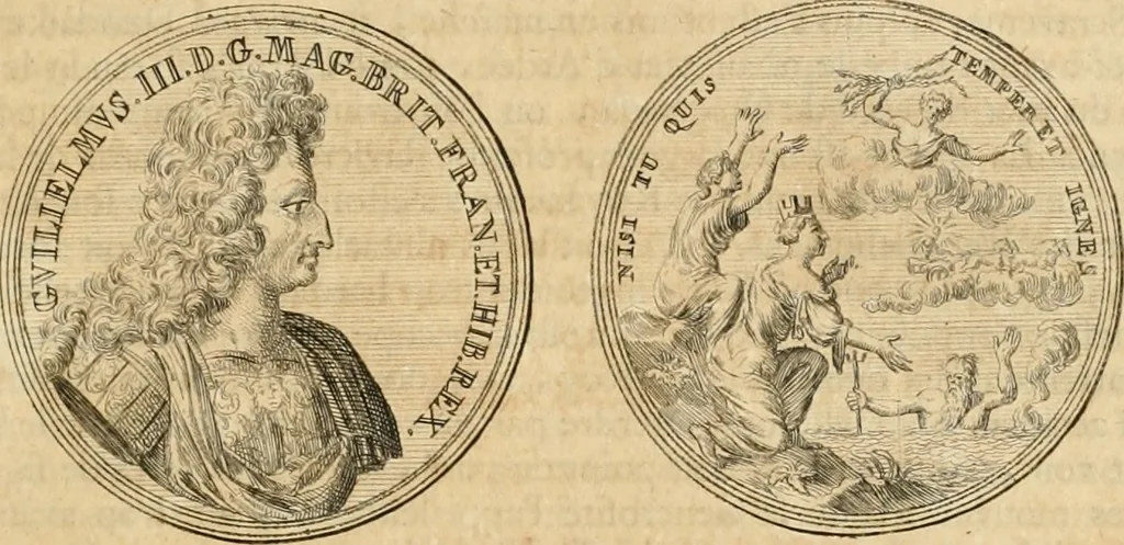 An illustration from Histoire de Guillaume III., roy d'Angleterre, d'Ecosse, de France, et d'Irlande, prince d'Orange, &c.; contenant ses actions les plus memorables, depuis sa naissance jusques à son elevation sur le trône, & ce qui s'est passé dupuis jusques à l'entiere reduction du royaume d'Irlande, 1692, leaf 148