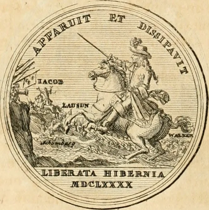An illustration from Histoire de Guillaume III., roy d'Angleterre, d'Ecosse, de France, et d'Irlande, prince d'Orange, &c.; contenant ses actions les plus memorables, depuis sa naissance jusques à son elevation sur le trône, & ce qui s'est passé dupuis jusques à l'entiere reduction du royaume d'Irlande, 1692, leaf 153