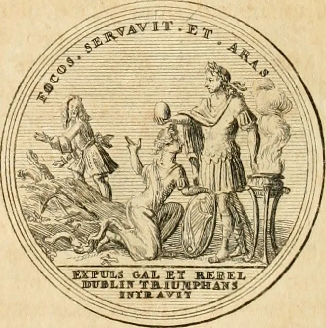 An illustration from Histoire de Guillaume III., roy d'Angleterre, d'Ecosse, de France, et d'Irlande, prince d'Orange, &c.; contenant ses actions les plus memorables, depuis sa naissance jusques à son elevation sur le trône, & ce qui s'est passé dupuis jusques à l'entiere reduction du royaume d'Irlande, 1692, leaf 153