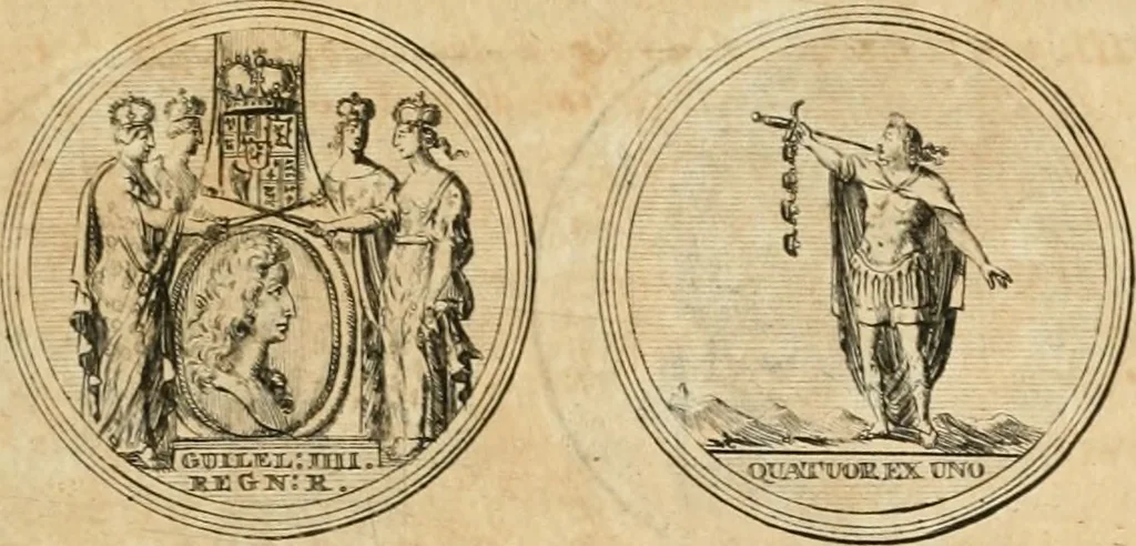 An illustration from Histoire de Guillaume III., roy d'Angleterre, d'Ecosse, de France, et d'Irlande, prince d'Orange, &c.; contenant ses actions les plus memorables, depuis sa naissance jusques à son elevation sur le trône, & ce qui s'est passé dupuis jusques à l'entiere reduction du royaume d'Irlande, 1692, leaf 158