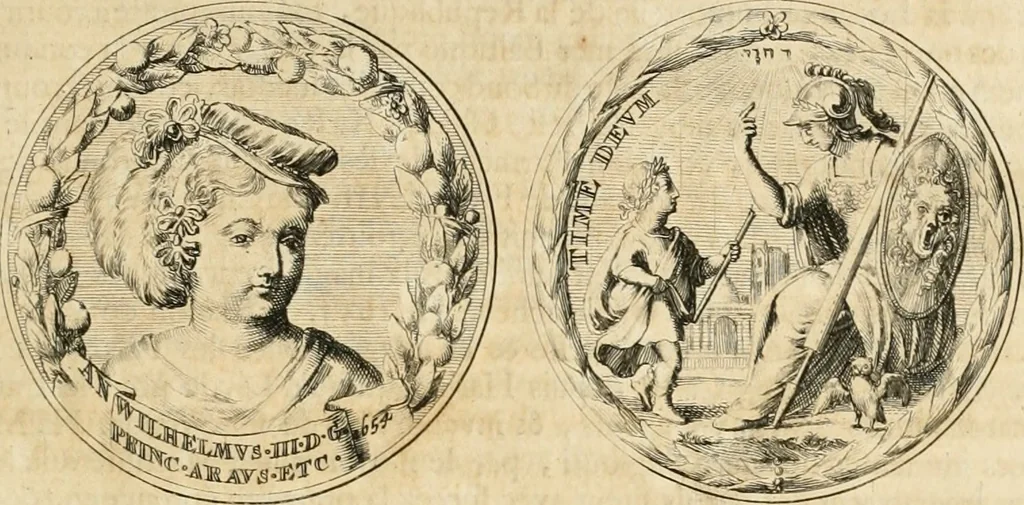 An illustration from Histoire de Guillaume III., roy d'Angleterre, d'Ecosse, de France, et d'Irlande, prince d'Orange, &c.; contenant ses actions les plus memorables, depuis sa naissance jusques à son elevation sur le trône, & ce qui s'est passé dupuis jusques à l'entiere reduction du royaume d'Irlande, 1692, leaf 18