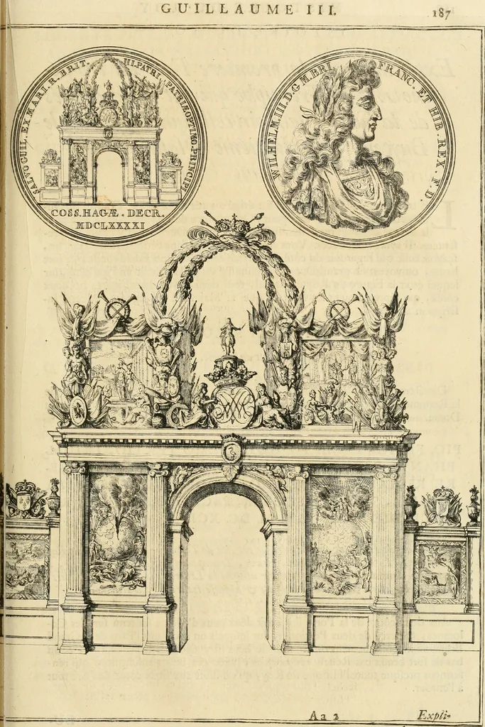 An illustration from Histoire de Guillaume III., roy d'Angleterre, d'Ecosse, de France, et d'Irlande, prince d'Orange, &c.; contenant ses actions les plus memorables, depuis sa naissance jusques à son elevation sur le trône, & ce qui s'est passé dupuis jusques à l'entiere reduction du royaume d'Irlande, 1692, leaf 198