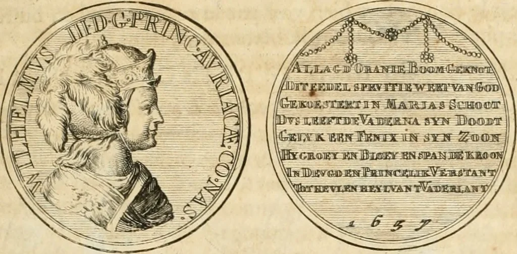 An illustration from Histoire de Guillaume III., roy d'Angleterre, d'Ecosse, de France, et d'Irlande, prince d'Orange, &c.; contenant ses actions les plus memorables, depuis sa naissance jusques à son elevation sur le trône, & ce qui s'est passé dupuis jusques à l'entiere reduction du royaume d'Irlande, 1692, leaf 20