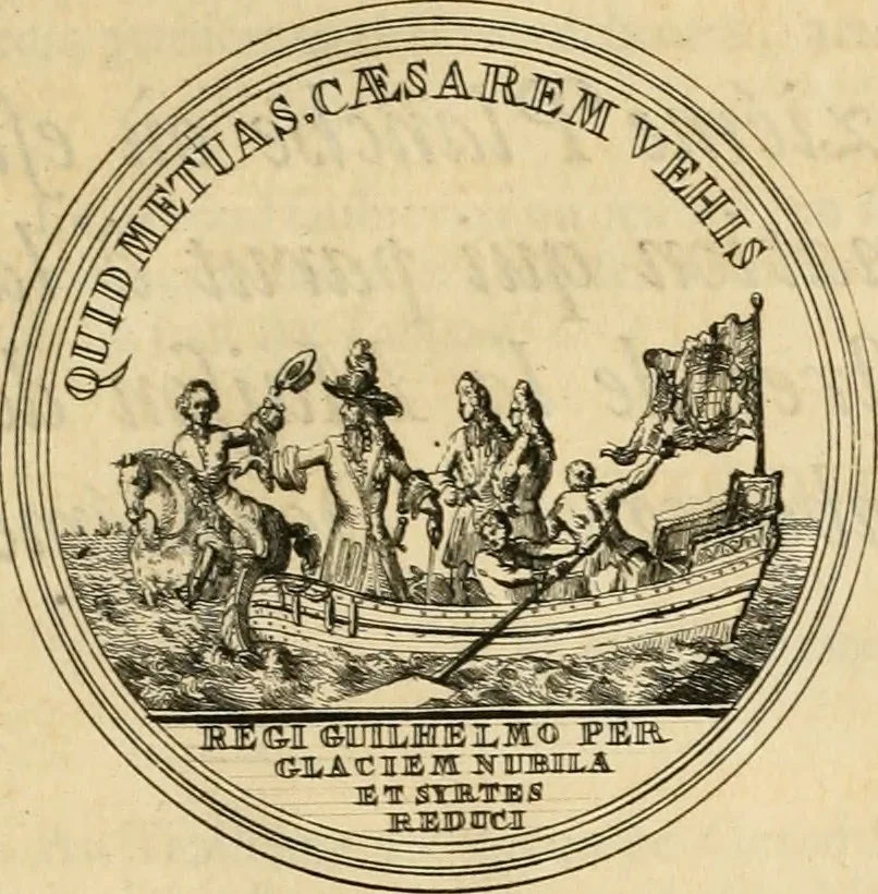 An illustration from Histoire de Guillaume III., roy d'Angleterre, d'Ecosse, de France, et d'Irlande, prince d'Orange, &c.; contenant ses actions les plus memorables, depuis sa naissance jusques à son elevation sur le trône, & ce qui s'est passé dupuis jusques à l'entiere reduction du royaume d'Irlande, 1692, leaf 214