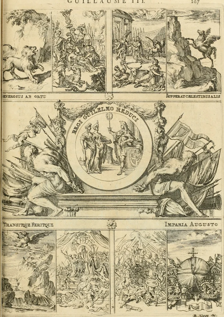 An illustration from Histoire de Guillaume III., roy d'Angleterre, d'Ecosse, de France, et d'Irlande, prince d'Orange, &c.; contenant ses actions les plus memorables, depuis sa naissance jusques à son elevation sur le trône, & ce qui s'est passé dupuis jusques à l'entiere reduction du royaume d'Irlande, 1692, leaf 218
