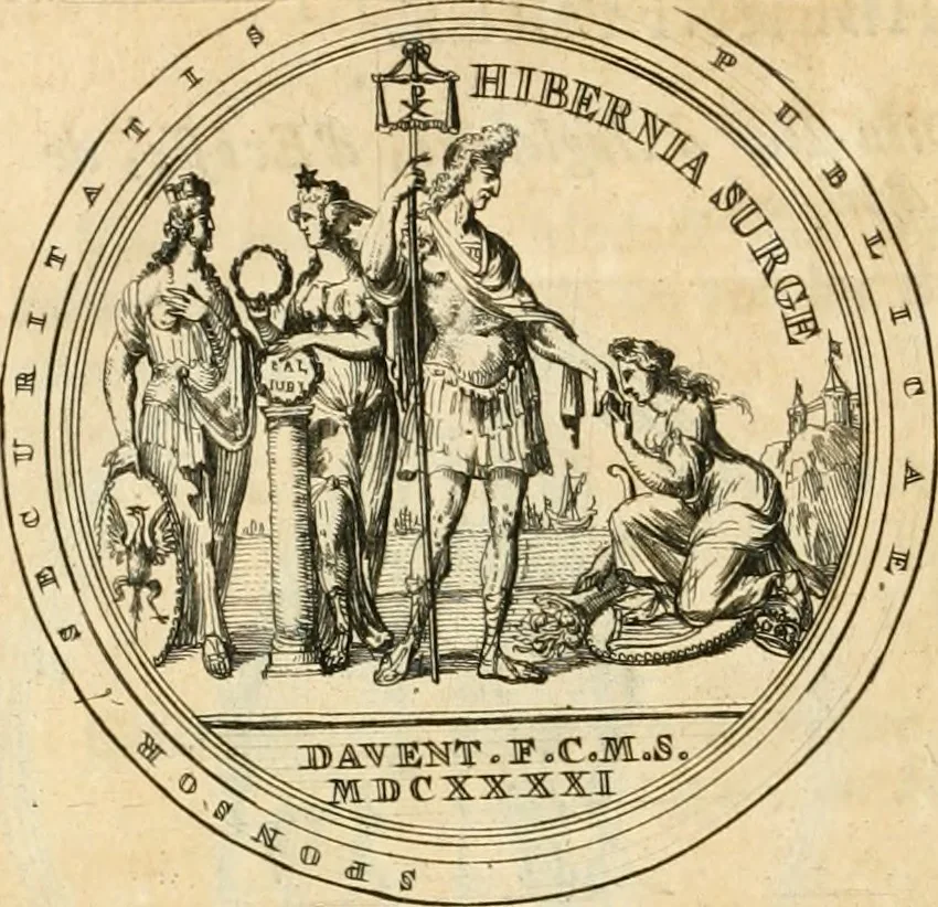 An illustration from Histoire de Guillaume III., roy d'Angleterre, d'Ecosse, de France, et d'Irlande, prince d'Orange, &c.; contenant ses actions les plus memorables, depuis sa naissance jusques à son elevation sur le trône, & ce qui s'est passé dupuis jusques à l'entiere reduction du royaume d'Irlande, 1692, leaf 223