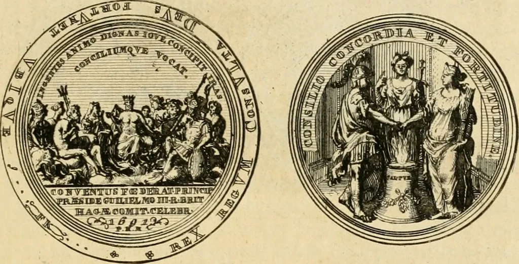 An illustration from Histoire de Guillaume III., roy d'Angleterre, d'Ecosse, de France, et d'Irlande, prince d'Orange, &c.; contenant ses actions les plus memorables, depuis sa naissance jusques à son elevation sur le trône, & ce qui s'est passé dupuis jusques à l'entiere reduction du royaume d'Irlande, 1692, leaf 226