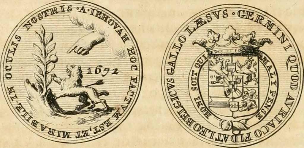 An illustration from Histoire de Guillaume III., roy d'Angleterre, d'Ecosse, de France, et d'Irlande, prince d'Orange, &c.; contenant ses actions les plus memorables, depuis sa naissance jusques à son elevation sur le trône, & ce qui s'est passé dupuis jusques à l'entiere reduction du royaume d'Irlande, 1692, leaf 39