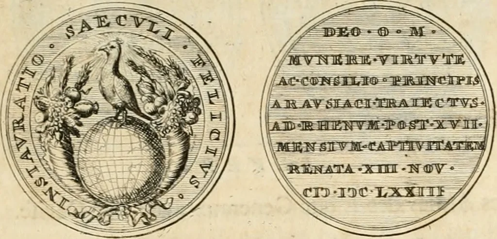 An illustration from Histoire de Guillaume III., roy d'Angleterre, d'Ecosse, de France, et d'Irlande, prince d'Orange, &c.; contenant ses actions les plus memorables, depuis sa naissance jusques à son elevation sur le trône, & ce qui s'est passé dupuis jusques à l'entiere reduction du royaume d'Irlande, 1692, leaf 44