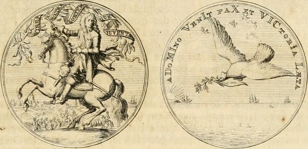 An illustration from Histoire de Guillaume III., roy d'Angleterre, d'Ecosse, de France, et d'Irlande, prince d'Orange, &c.; contenant ses actions les plus memorables, depuis sa naissance jusques à son elevation sur le trône, & ce qui s'est passé dupuis jusques à l'entiere reduction du royaume d'Irlande, 1692, leaf 48