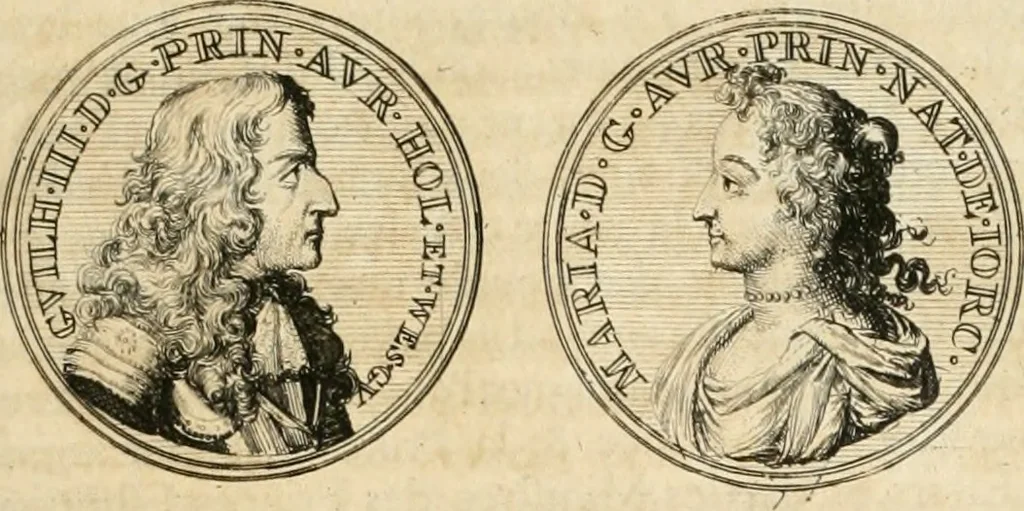 An illustration from Histoire de Guillaume III., roy d'Angleterre, d'Ecosse, de France, et d'Irlande, prince d'Orange, &c.; contenant ses actions les plus memorables, depuis sa naissance jusques à son elevation sur le trône, & ce qui s'est passé dupuis jusques à l'entiere reduction du royaume d'Irlande, 1692, leaf 58