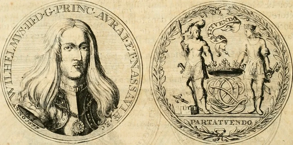 An illustration from Histoire de Guillaume III., roy d'Angleterre, d'Ecosse, de France, et d'Irlande, prince d'Orange, &c.; contenant ses actions les plus memorables, depuis sa naissance jusques à son elevation sur le trône, & ce qui s'est passé dupuis jusques à l'entiere reduction du royaume d'Irlande, 1692, leaf 59
