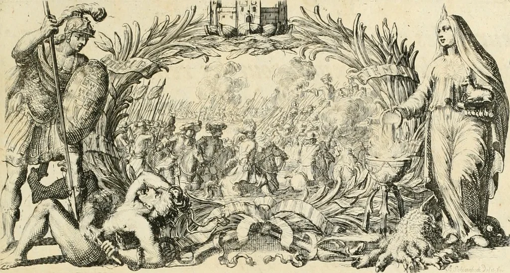An illustration from Histoire de Guillaume III., roy d'Angleterre, d'Ecosse, de France, et d'Irlande, prince d'Orange, &c.; contenant ses actions les plus memorables, depuis sa naissance jusques à son elevation sur le trône, & ce qui s'est passé dupuis jusques à l'entiere reduction du royaume d'Irlande, 1692, leaf 8