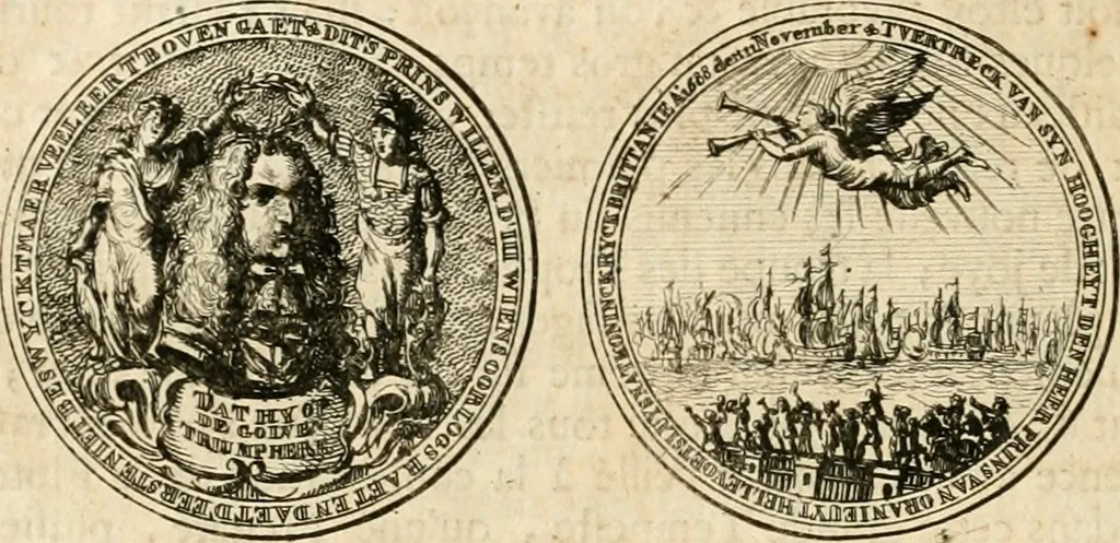 An illustration from Histoire de Guillaume III., roy d'Angleterre, d'Ecosse, de France, et d'Irlande, prince d'Orange, &c.; contenant ses actions les plus memorables, depuis sa naissance jusques à son elevation sur le trône, & ce qui s'est passé dupuis jusques à l'entiere reduction du royaume d'Irlande, 1692, leaf 83