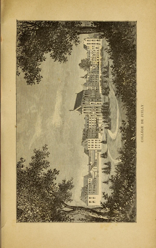 An illustration from Histoire de l'abbaye et du collège de Juilly depuis leurs origines jusqu'a nos jours : ornée d'une vue de la façade intérieure du collège et des portraits du cardinal de Bérulle, instituteur de l'Oratoire et du P. de Condren, fondateur du collège, 1888, leaf 51