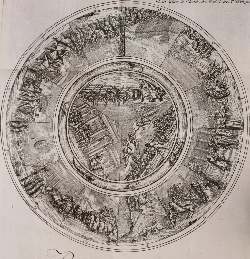 An illustration from Histoire de l'Académie royale des inscriptions et belles lettres, depuis son establissement jusqu'à présent : Avec les Mémoires de littérature tirez des registres de cette Académie depuis son renouvellement jusqu'en 1710, 1736, leaf 35