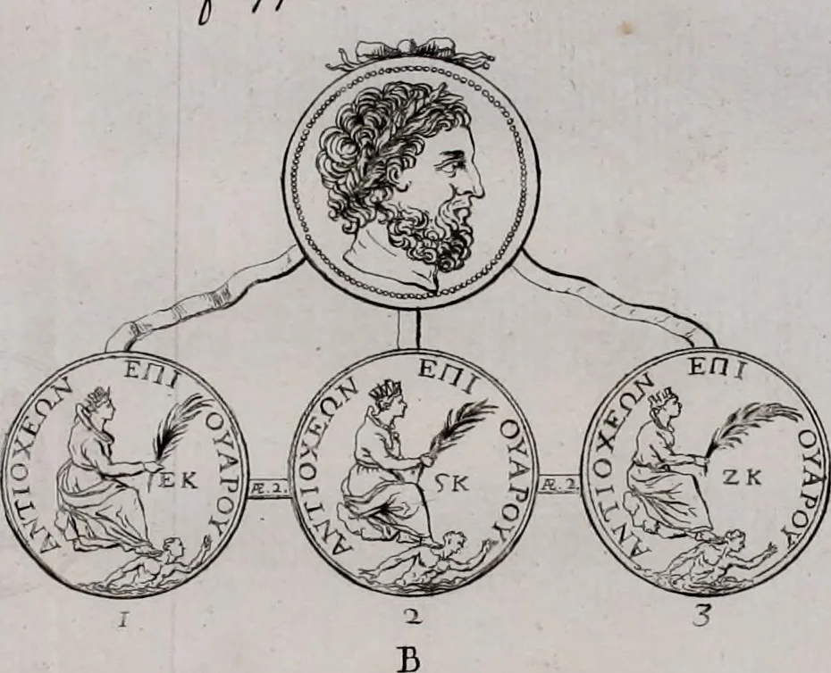 An illustration from Histoire de l'Académie royale des inscriptions et belles lettres, depuis son establissement jusqu'à présent : Avec les Mémoires de littérature tirez des registres de cette Académie depuis son renouvellement jusqu'en 1710, 1736, leaf 517