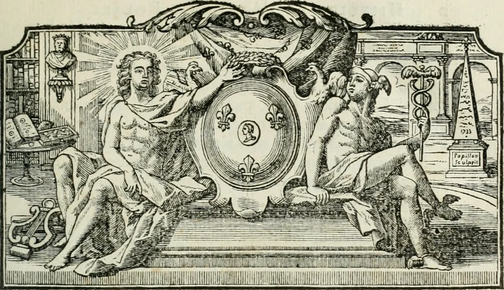 An illustration from Histoire de l'Académie royale des inscriptions et belles lettres, depuis son establissement jusqu'à présent : Avec les Mémoires de littérature tirez des registres de cette Académie depuis son renouvellement jusqu'en 1710, 1736, leaf 14