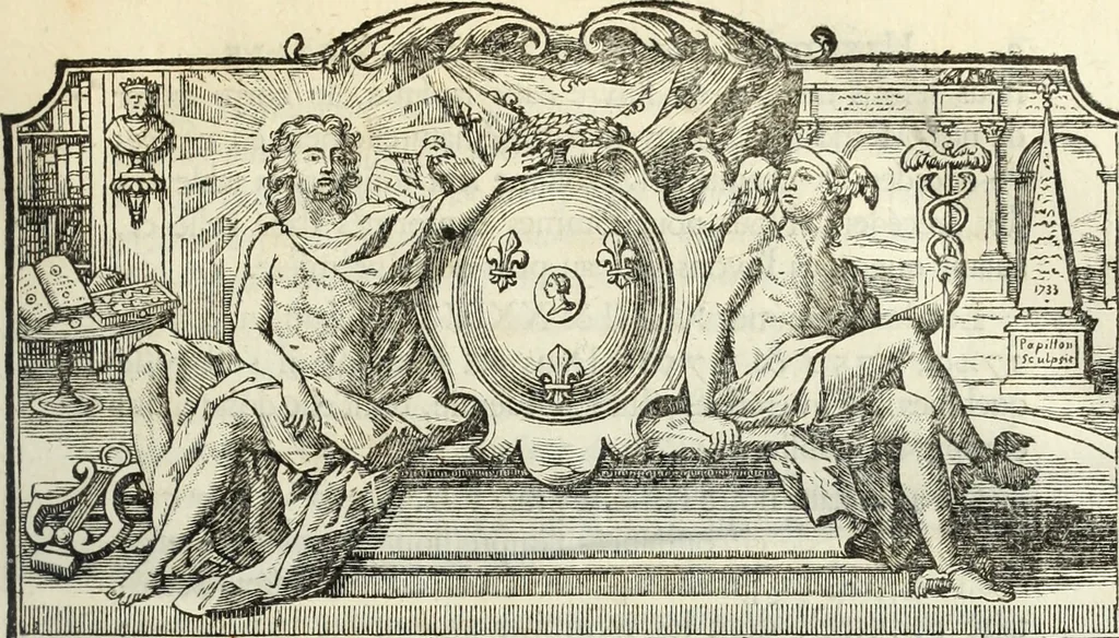 An illustration from Histoire de l'Académie royale des inscriptions et belles lettres, depuis son establissement jusqu'à présent : Avec les Mémoires de littérature tirez des registres de cette Académie depuis son renouvellement jusqu'en 1710, 1736, leaf 14