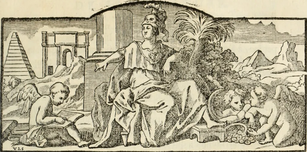 An illustration from Histoire de l'Académie royale des inscriptions et belles lettres, depuis son establissement jusqu'à présent : Avec les Mémoires de littérature tirez des registres de cette Académie depuis son renouvellement jusqu'en 1710, 1736, leaf 12