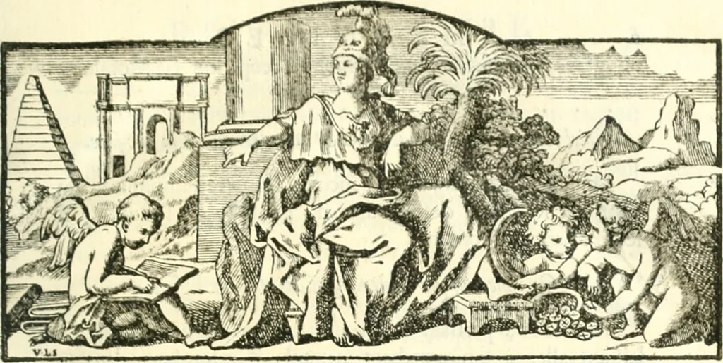 An illustration from Histoire de l'Académie royale des inscriptions et belles lettres, depuis son establissement jusqu'à présent : Avec les Mémoires de littérature tirez des registres de cette Académie depuis son renouvellement jusqu'en 1710, 1736, leaf 12