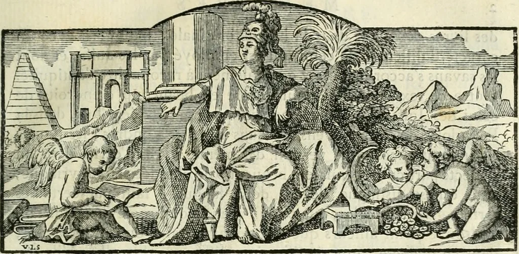 An illustration from Histoire de l'Académie royale des inscriptions et belles lettres, depuis son establissement jusqu'à présent : Avec les Mémoires de littérature tirez des registres de cette Académie depuis son renouvellement jusqu'en 1710, 1736, leaf 12