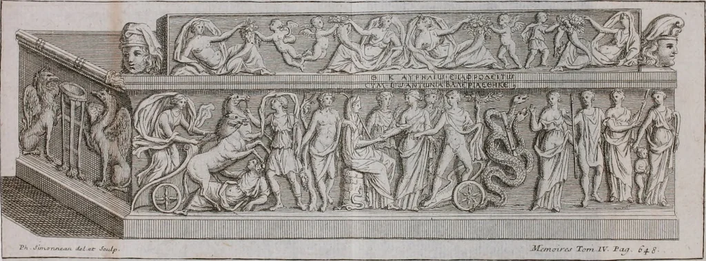 An illustration from Histoire de l'Académie royale des inscriptions et belles lettres, depuis son establissement jusqu'à présent : Avec les Mémoires de littérature tirez des registres de cette Académie depuis son renouvellement jusqu'en 1710, 1736, leaf 672