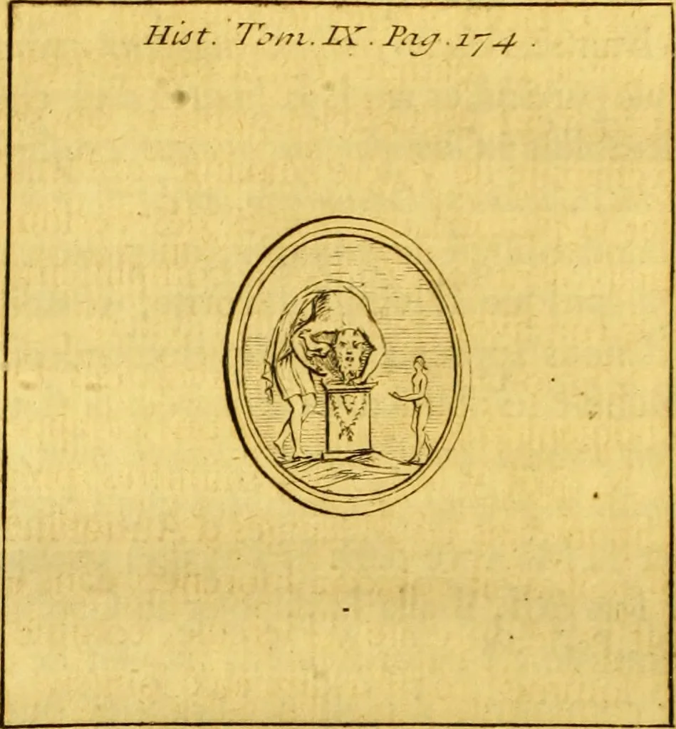 An illustration from Histoire de l'Académie royale des inscriptions et belles lettres, depuis son establissement jusqu'à présent : Avec les Mémoires de littérature tirez des registres de cette Académie depuis son renouvellement jusqu'en 1710, 1736, leaf 195