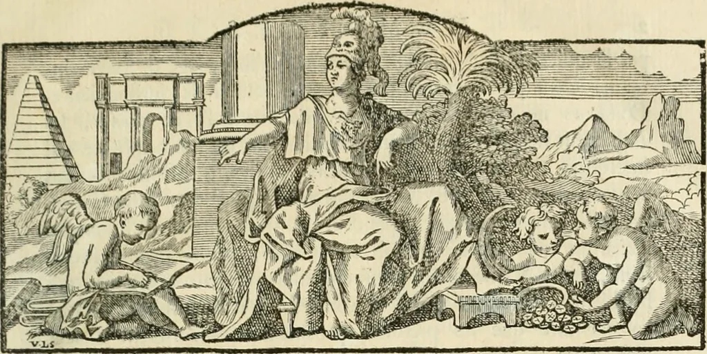 An illustration from Histoire de l'Académie royale des inscriptions et belles lettres, depuis son establissement jusqu'à présent : Avec les Mémoires de littérature tirez des registres de cette Académie depuis son renouvellement jusqu'en 1710, 1736, leaf 14