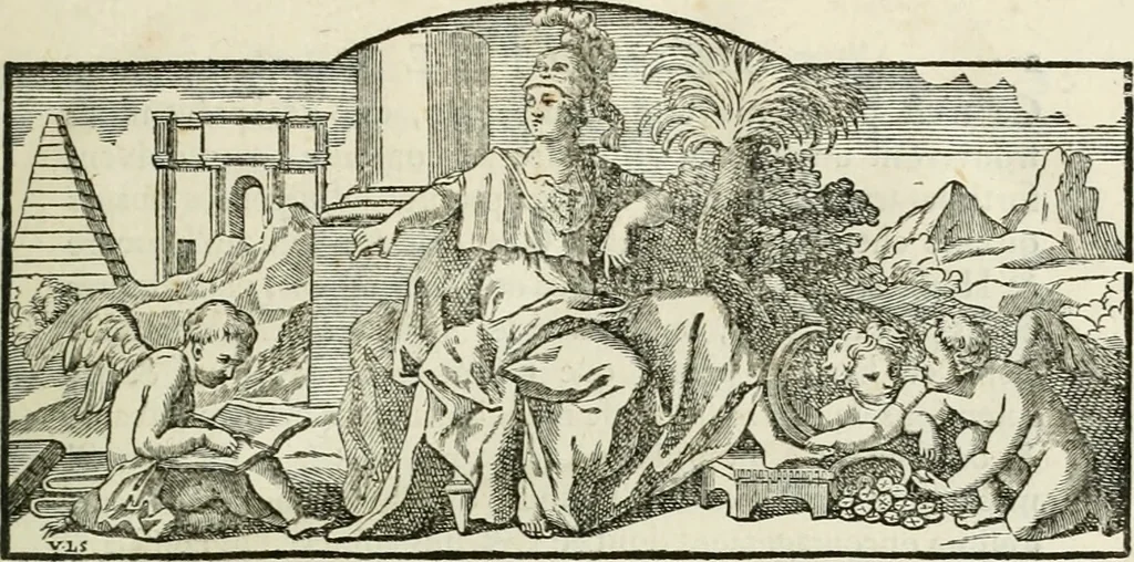 An illustration from Histoire de l'Académie royale des inscriptions et belles lettres, depuis son establissement jusqu'à présent : Avec les Mémoires de littérature tirez des registres de cette Académie depuis son renouvellement jusqu'en 1710, 1736, leaf 10