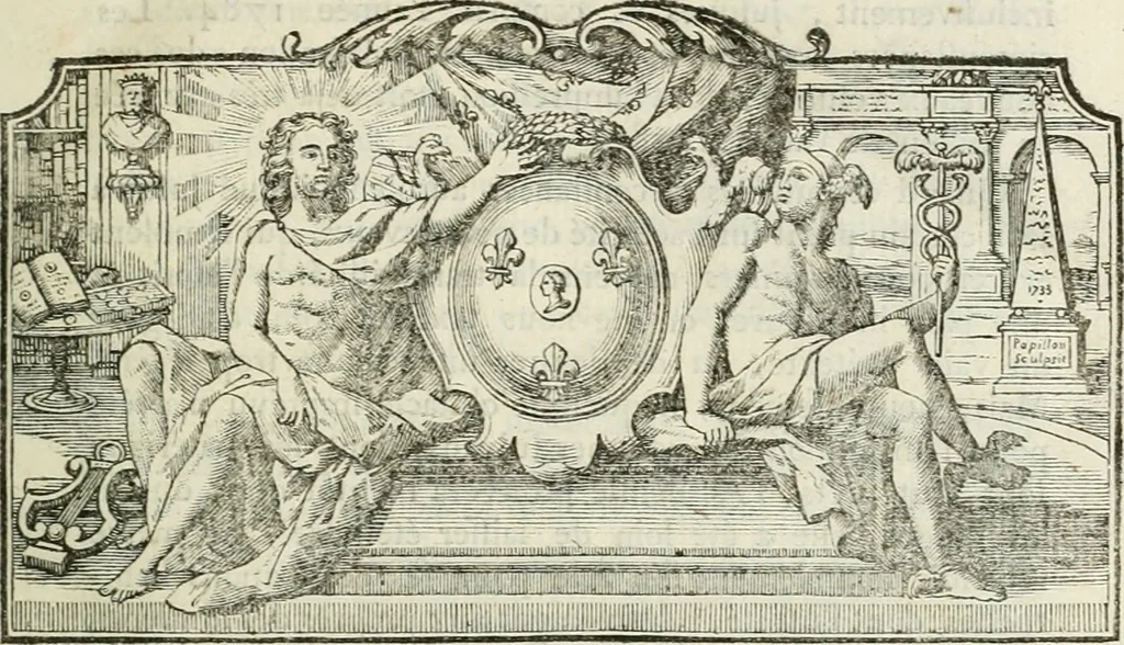 An illustration from Histoire de l'Académie royale des inscriptions et belles lettres, depuis son establissement jusqu'à présent : Avec les Mémoires de littérature tirez des registres de cette Académie depuis son renouvellement jusqu'en 1710, 1736, leaf 10