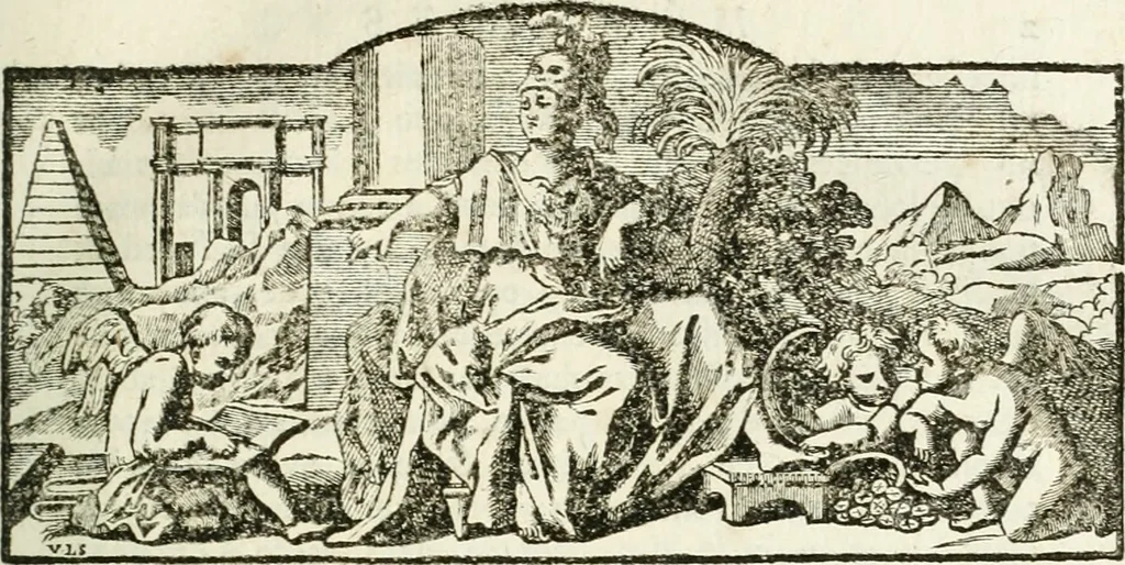 An illustration from Histoire de l'Académie royale des inscriptions et belles lettres, depuis son establissement jusqu'à présent : Avec les Mémoires de littérature tirez des registres de cette Académie depuis son renouvellement jusqu'en 1710, 1736, leaf 206
