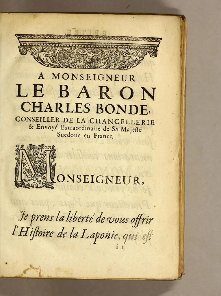 An illustration from Histoire de la Laponie, : sa description, l'origine, les moeurs, la maniere de vivre de ses habitans, leur religion, leur magie, & les choses rares du païs. Avec plusieurs additions & augmentations fort curieuses, qui jusques-icy n'ont pas esté imprimées., 1678, leaf 11