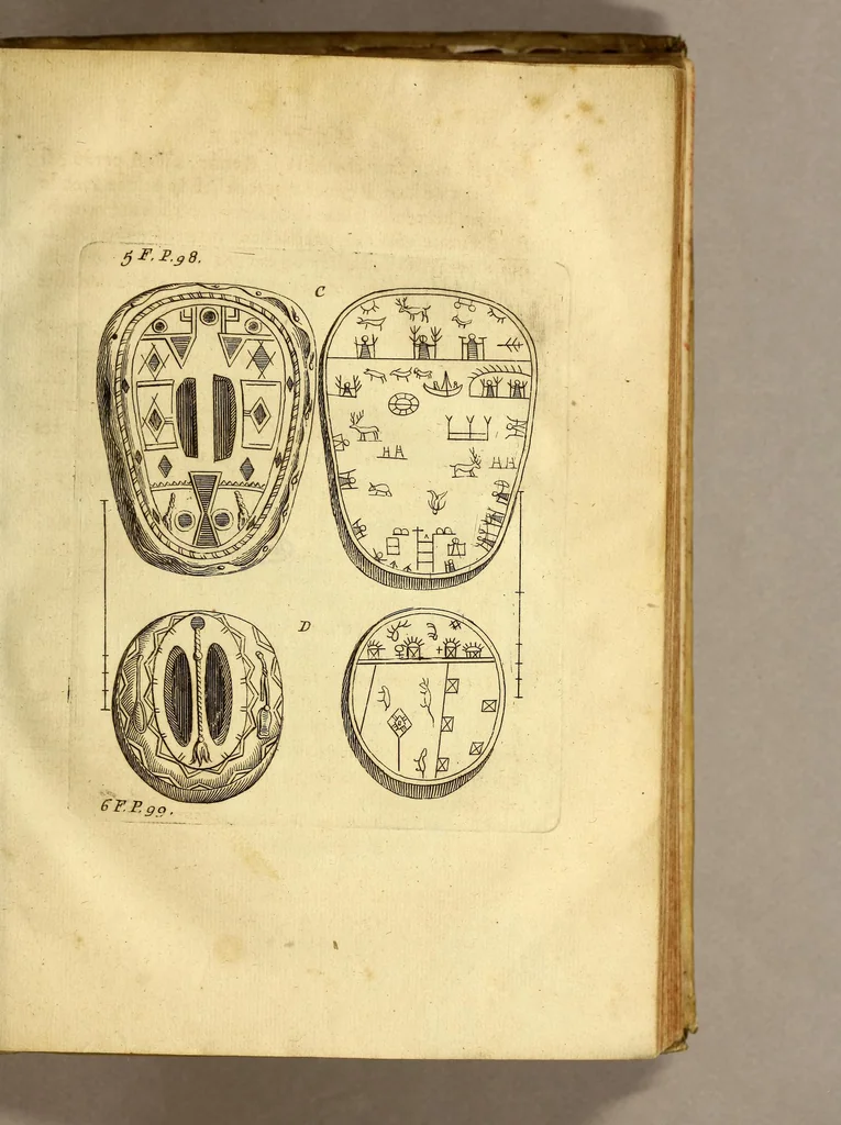 An illustration from Histoire de la Laponie, : sa description, l'origine, les moeurs, la maniere de vivre de ses habitans, leur religion, leur magie, & les choses rares du païs. Avec plusieurs additions & augmentations fort curieuses, qui jusques-icy n'ont pas esté imprimées., 1678, leaf 157