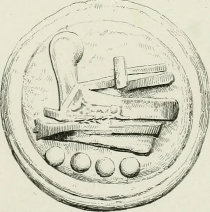 An illustration from Histoire de la monnaie romaine. Traduite de l'allemand par le duc de Blacas, 1865, leaf 190