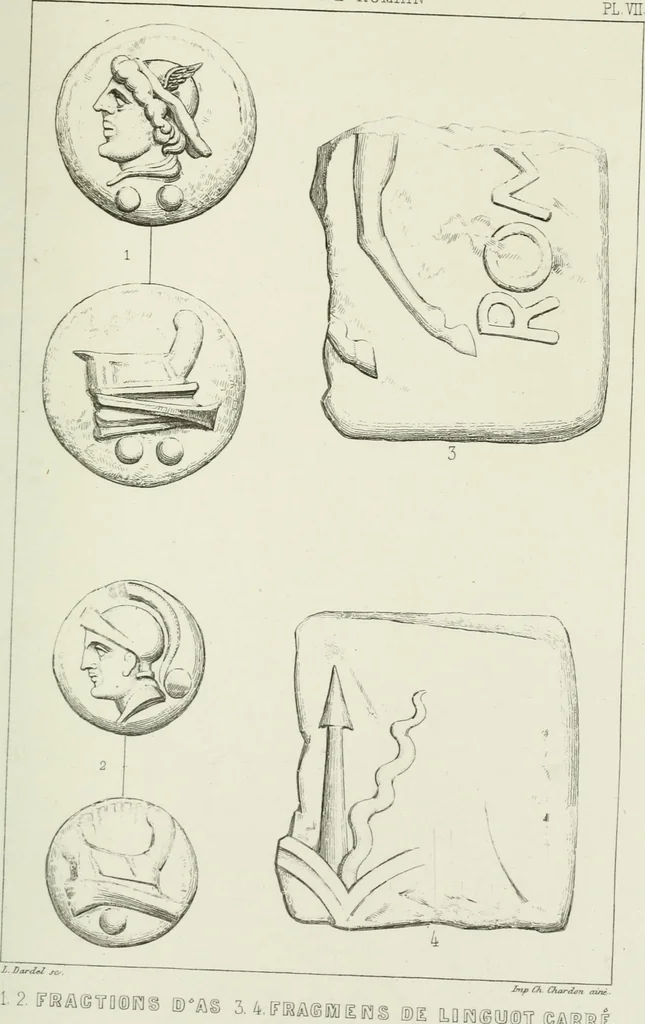 An illustration from Histoire de la monnaie romaine. Traduite de l'allemand par le duc de Blacas, 1865, leaf 192