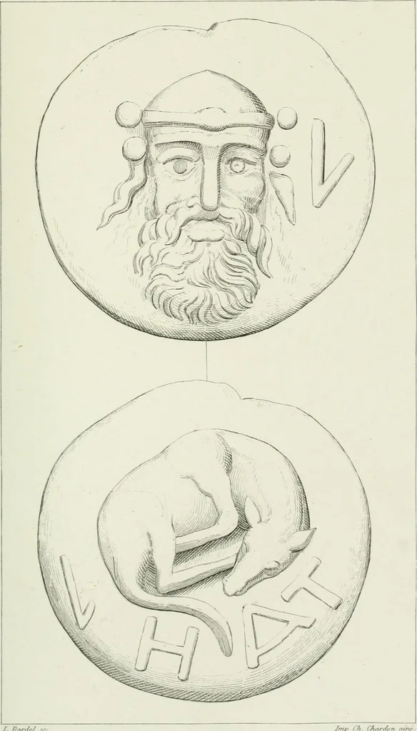An illustration from Histoire de la monnaie romaine. Traduite de l'allemand par le duc de Blacas, 1865, leaf 210