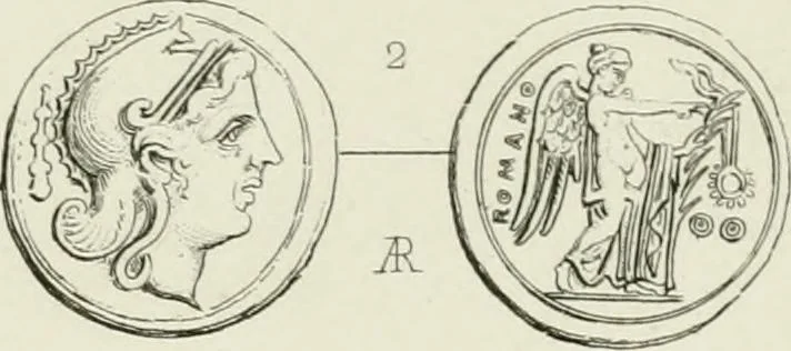An illustration from Histoire de la monnaie romaine. Traduite de l'allemand par le duc de Blacas, 1865, leaf 212