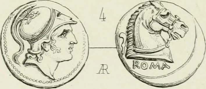 An illustration from Histoire de la monnaie romaine. Traduite de l'allemand par le duc de Blacas, 1865, leaf 212