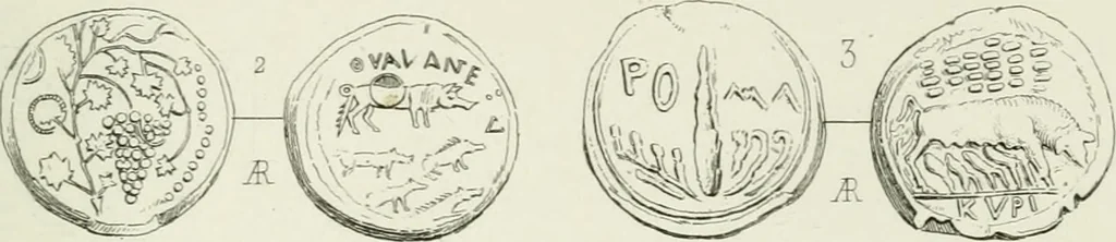An illustration from Histoire de la monnaie romaine. Traduite de l'allemand par le duc de Blacas, 1865, leaf 214