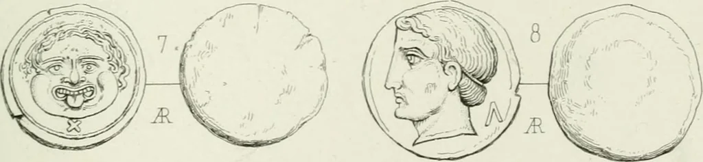 An illustration from Histoire de la monnaie romaine. Traduite de l'allemand par le duc de Blacas, 1865, leaf 214