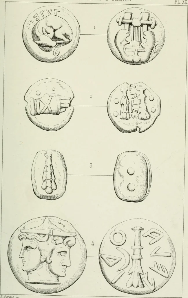 An illustration from Histoire de la monnaie romaine. Traduite de l'allemand par le duc de Blacas, 1865, leaf 218